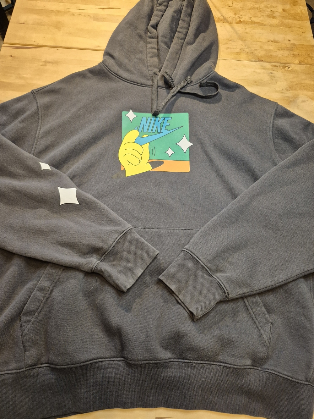 Nike Men's Gray Graphic Hoodie - Yellow/Teal Logo